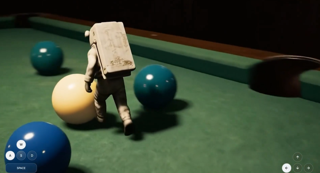 Google Genie 3 demo showing an interactive pixel art world generated from text.